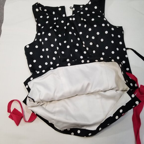 White House Black Market brand polka dot top in black with pink belt, size 2 - Picture 9 of 11